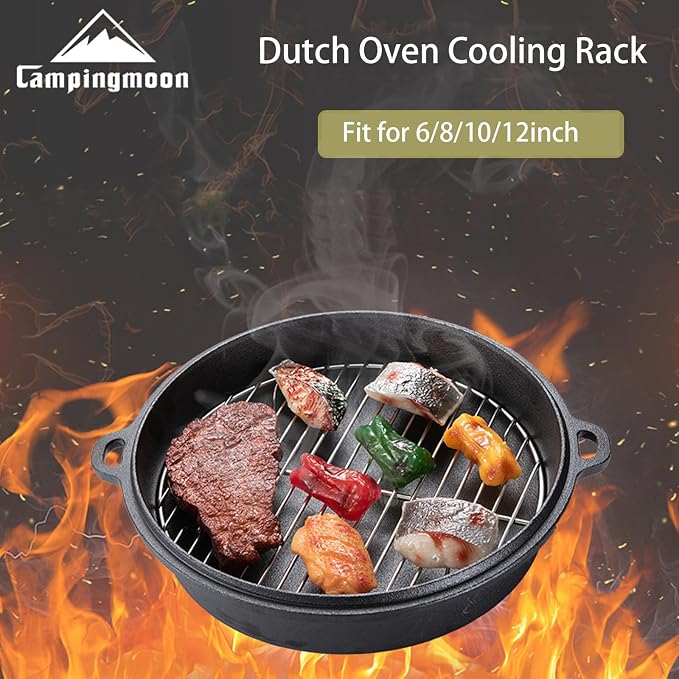Campingmoon Stainless Steel Round Cooling Rack Baking Steaming Roasting Rack,Cooking Grid Grill for10 inch Dutch Oven