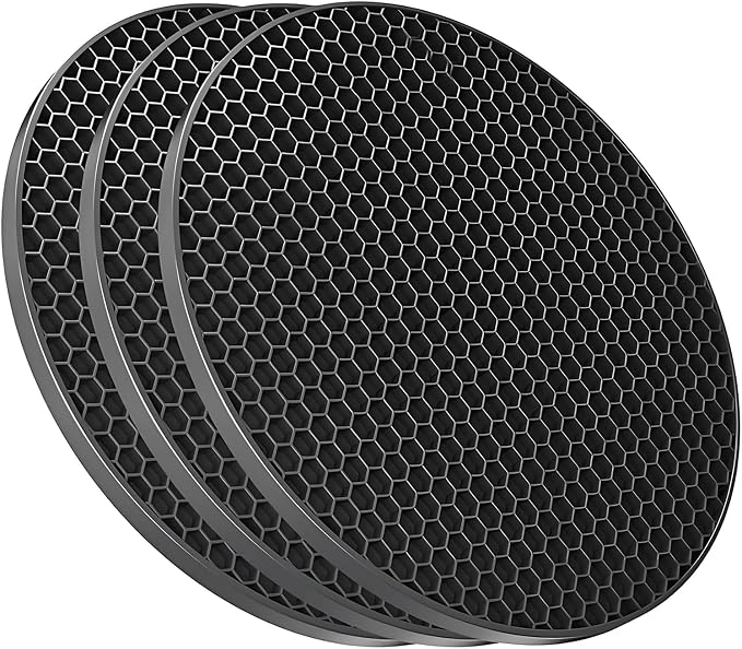 Silicone Non-Slip, Heat Resistant & Water-Trapping Trivet Mats for Water Glasses & Teacup & Coffee Cup & Dishes & Cookware, Multipurpose Kitchen Table Coaster, 3.5-Inch, 3 Pcs, Black