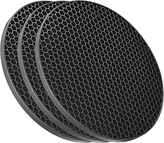 Silicone Non-Slip, Heat Resistant & Water-Trapping Trivet Mats for Water Glasses & Teacup & Coffee Cup & Dishes & Cookware, Multipurpose Kitchen Table Coaster, 3.5-Inch, 3 Pcs, Black
