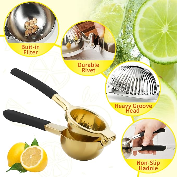 Lemon Squeezer Stainless Steel Lemon Juicer Manual Heavy Duty Lemon Juicer Pro-Grade No Seeds Citrus Juicer(Gold)