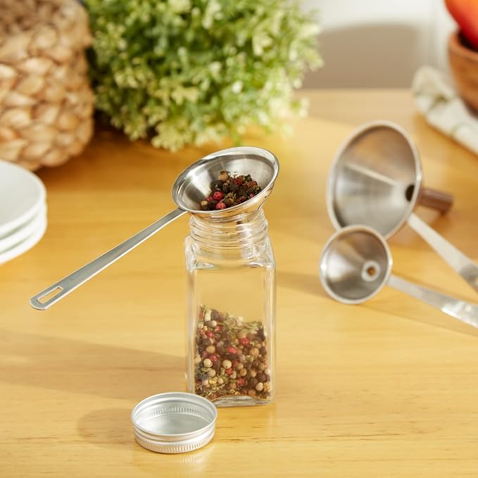 RSVP International Endurance Collection Kitchen Spice Jar/Oil Bottle Funnel, Stainless Steel and Dishwasher Safe, Mini Set, Various Sizes