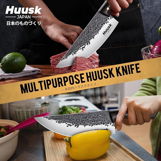 Huusk Butcher Knife for Meat Cutting, Hand Forged Meat Cleaver Knife, Outdoor Cooking Knives for Men, Gifts for Men
