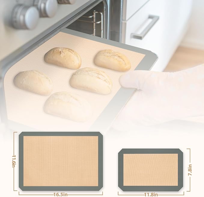 2 Half & 1 Quarter Silicone Baking Mat, Baking Sheets | Non Stick, Heat-Resistant, Reusable Oven Baking Supplies for Cookies, Bread & Pastry, Oven-safe, Grey