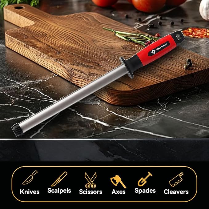 Kota Japan 10 in. Professional Diamond Knife Sharpener Rod for Kitchen, Hunting Knives or other Tools. Master Chef, Hunter or Home Gourmet. Diamond Steel Blade Sharpening Rod or Stick.