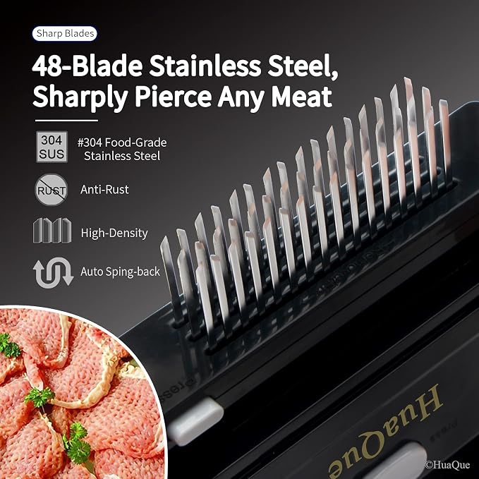 Meat Tenderizer Tool, Detachable 48-Blade Stainless Steel Steak Tenderizer Needles for Tenderizing Beef/Chicken/Pork, Dishwasher Safe, Cleaning Brush/User Manual/Recipe Ebook (PDF) Included