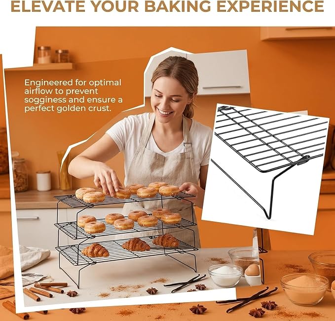 Collapsible Cooling Rack, Stainless Steel Rack for Cookie Baking (4-TIER) | X-Shaped Structure Wire Cooling Rack for Baking, Cookies, Cake, Fruit, Bread,Roasting, Grilling, Drying Rack, Dishwasher Safe