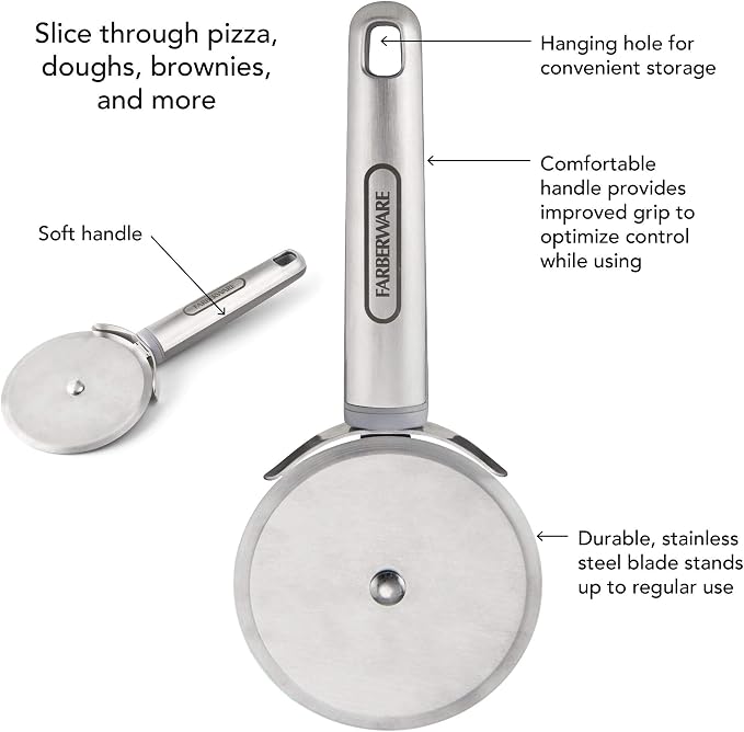 Farberware Pro Stainless Steel Pizza Cutter Wheel with Finger Guard, Dishwasher Safe, 8.5 Inches - Sharp Rolling Blade for Pizza, Pie Crust, and Pastry Dough