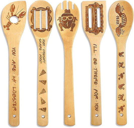Friends Merchandise - Wooden Cooking Spoons Set 5, Novelty Decor, Unique Girl's Gifts, Housewarming Present