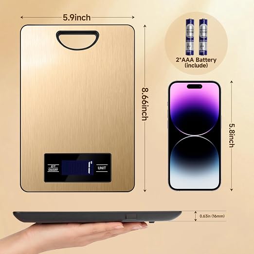 Food Scale, Digital Kitchen Scale with Hanging Loop, 11lb Baking Scale | 1g Accuracy, g/oz,etc.5 Unit Conversion, Tare Function, Fingerprint-Resistant Steel, Suitable for Cooking, Baking ,Meal Prep