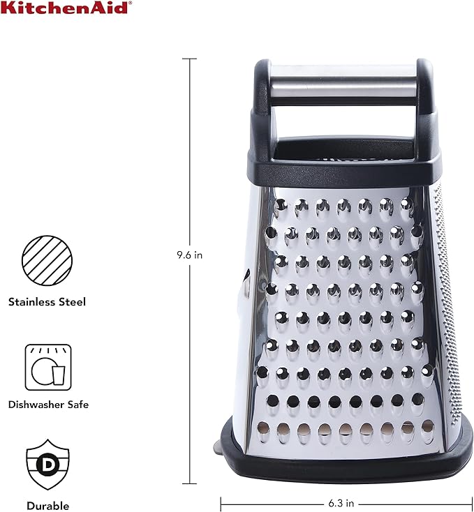 KitchenAid Gourmet 4-Sided Stainless Steel Box Grater with Detachable Storage Container, 10 inches tall, Black & All Purpose Shears with Protective Sheath, One Size, Black