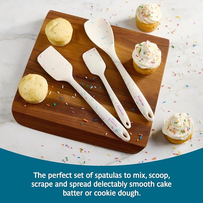 Trudeau Confetti Silicone Utensil Set – 11" Spatula, 11" Spoonula & 8" Small – Reinforced hybrid flexible silicone, BPA-free, heat resistant to 428°F, ergonomic & dishwasher safe.