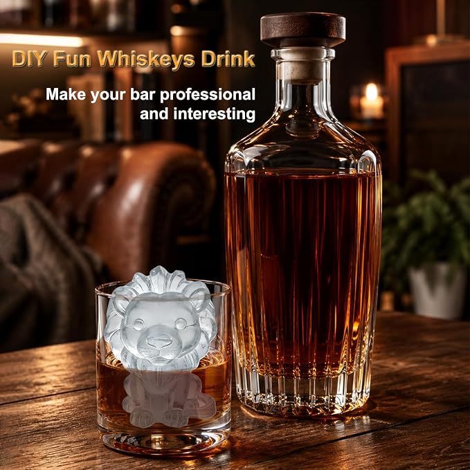 3D Lion Ice Cube Silicone Molds Tray for Whiskey, Cocktail, Drink, Bar; Rich Details. Fun Animal Mold for DIY Craft Taba Squishy Chocolate Soap Candle Resin Gift for Women Girls Boys; 2 Pack