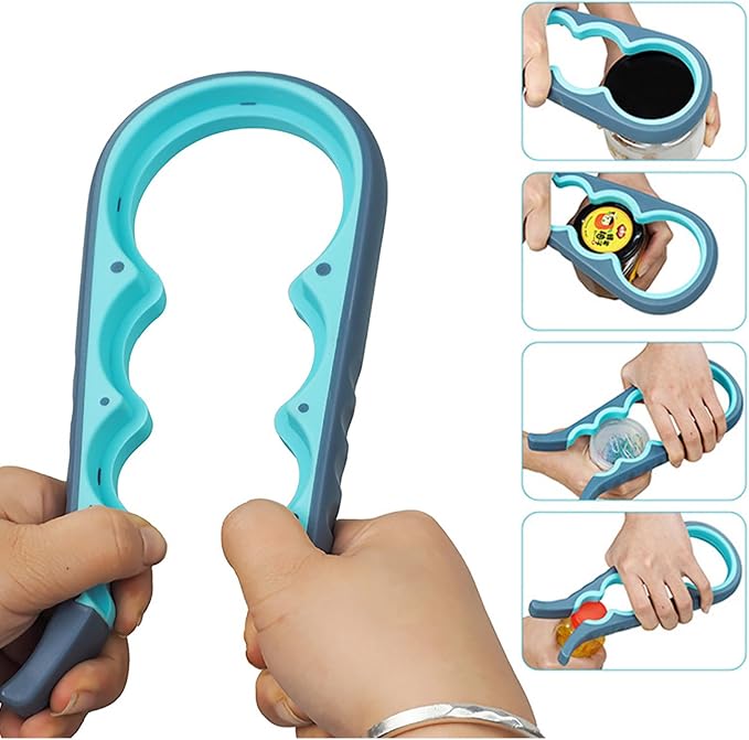 Jar Opener for Seniors with Arthritis,Jar Opener for Weak Hands,5-in-1 Bottle Opener,4-in-1 Can Opener (A-Blue)
