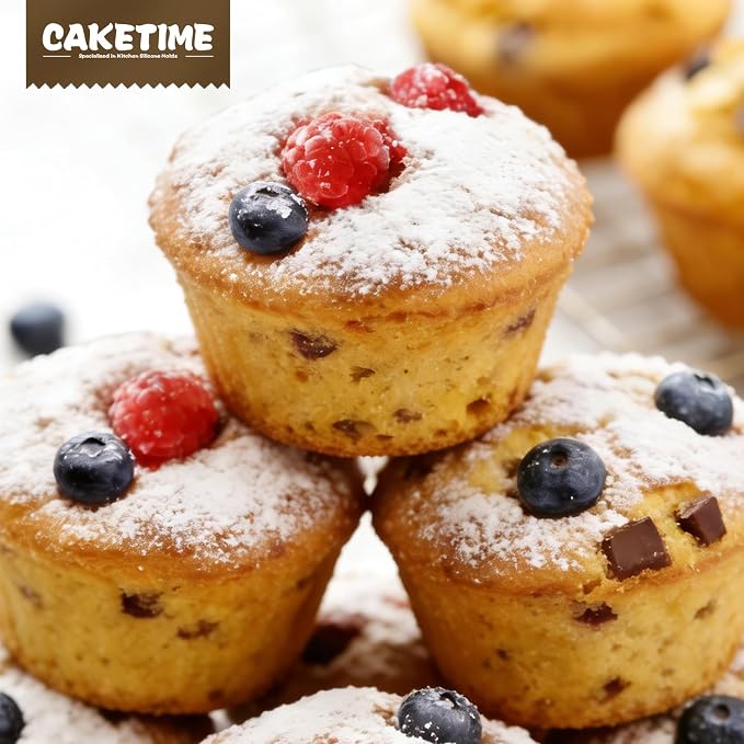 CAKETIME Silicone Jumbo Muffin Pan, 3.5 Inch Silicone Texas Muffin Pan 6 Cup Large Cupcake Pan Nonstick BPA Free Silicone Molds 2 Pack Red