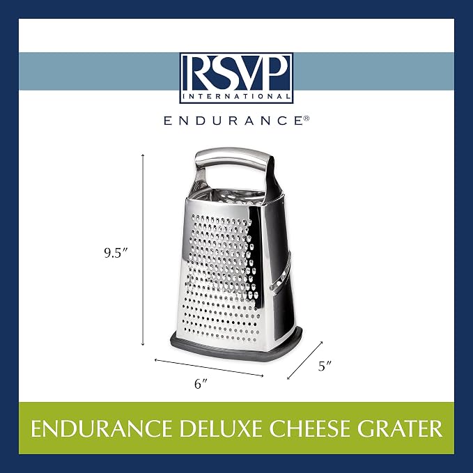RSVP International Endurance Kitchen Collection Multi-Use Cheese Grater Handheld Potato Slicer Shredder for Hard & Soft Cheeses, Vegetables & Zesting, 6 x 5 x 9-3/4-Inch, Non-Slip Bottom