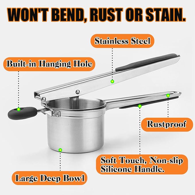 Stainless Steel Potato Ricer 15 oz with 3 Interchangeable Discs - Heavy - Duty and Durable Kitchen Tool for Effortless Mashing