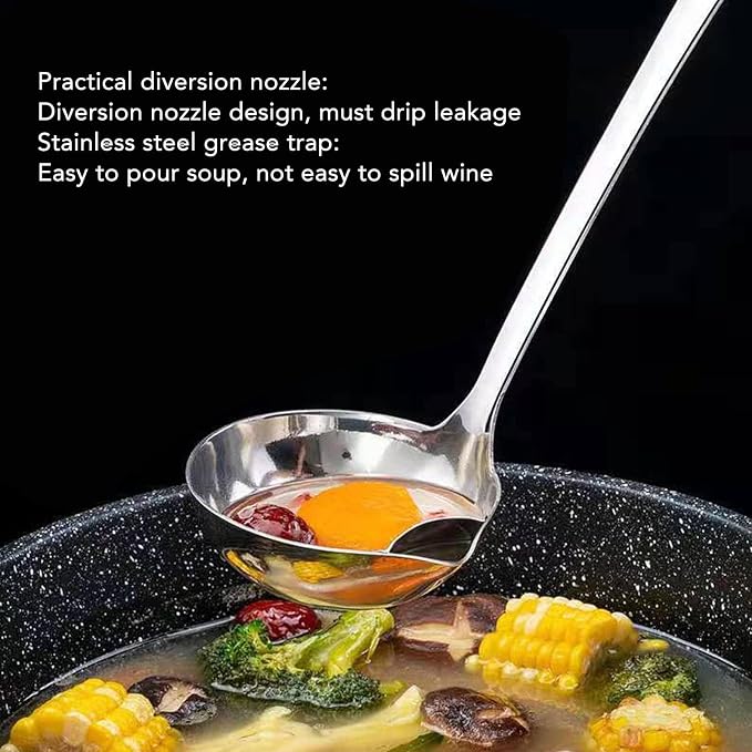 Stainless Steel Soup Ladle, Fat Separator Soup Ladle Skimmer Spoon Oil Separator Oil Strainer Skimmer Spoon Soup Filter Spoon Kitchen Colander