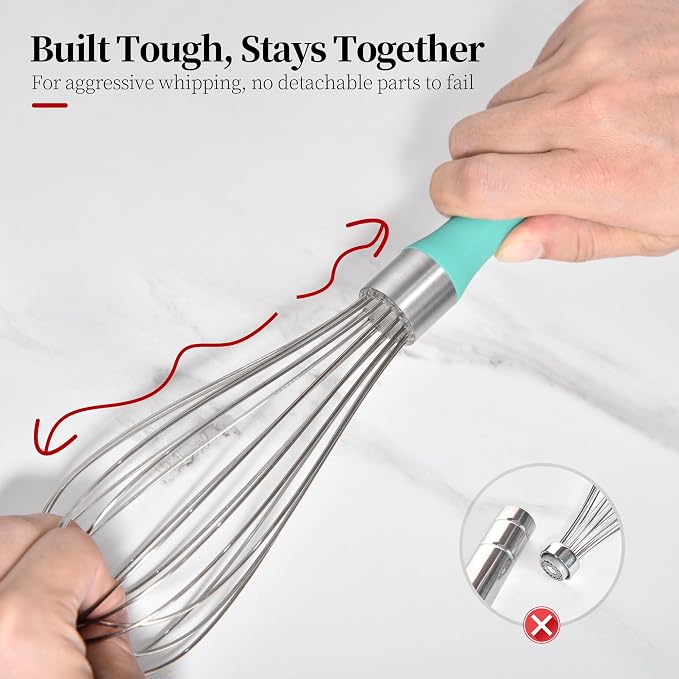18/8 Stainless Steel Balloon Whisk for Cooking (Medium, Aqua Sky) | Heavy Duty Metal Kitchen Wire Whisker Wisking Tool Egg Beater Hand Mixer for Mixing Baking Beating Stirring Sauce Flour