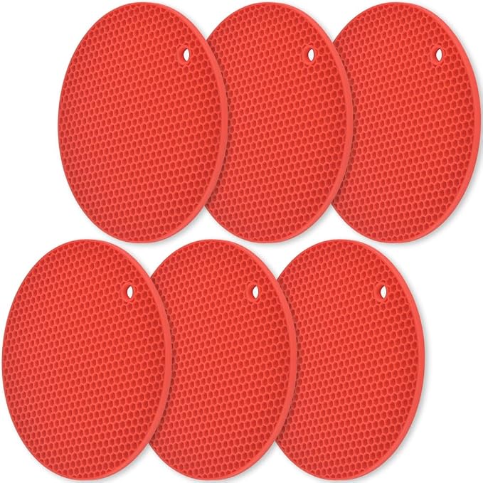homEdge Silicone Trivets Mat, 6 Packs Multipurpose Non Slip Heat Resistant Pot Holder-Red