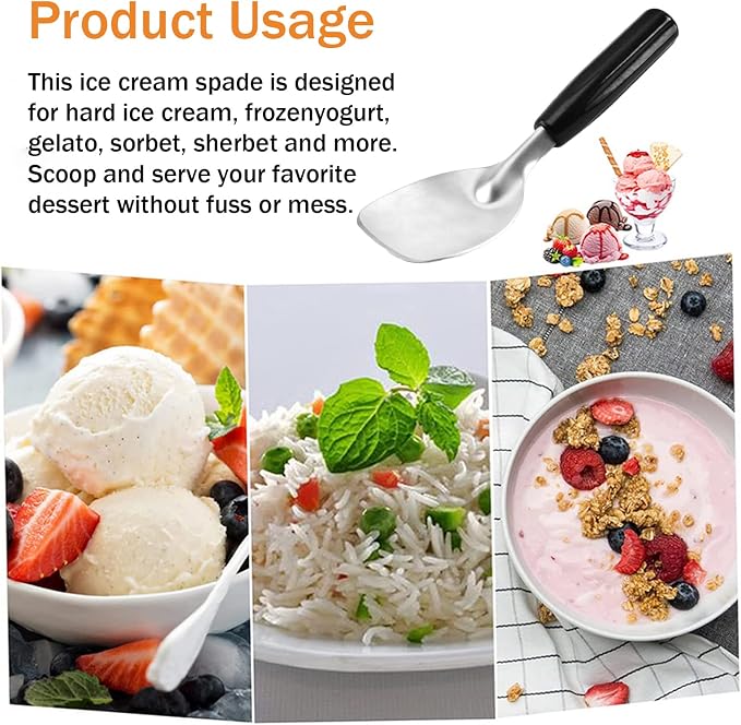 2 pcs Ice Cream Spade,Ice Cream Scoop,Stainless Steel Ice Cream Paddle with Plastic Handle,Heavy Duty & Durable Bend Proof Ice Cream Scooper Butter Cutter(Black)
