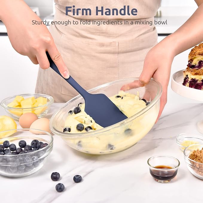 Heat Resistant Silicone Large Spatula: U-Taste 600ºF High Heat Flexible 11.38in Silicon Mixing Stirring Cooking Scraping Baking Bowl Scraper Seamless Spreader for Nonstick Cookware (Midnight Blue)