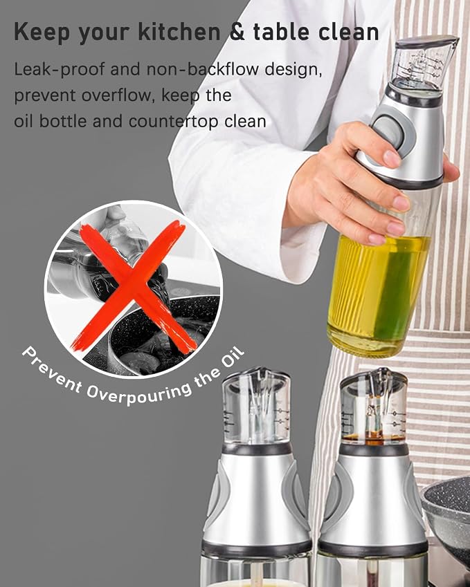 Oil Dispenser Bottle with Measuring Scale, 17oz | Measuring Scale Pump, Clear Glass, Olive Oil Dispenser Oil Sprayer, Refillable Oil and Vinegar Dispenser