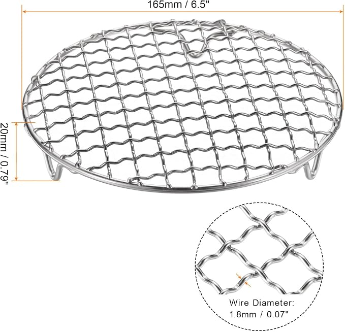 HARFINGTON 2pcs Round Cooking Rack 6.5-inch 201 Stainless Steel Cross Wire Barbecue Grill Net with 20mm Legs for Cooking Baking Steaming BBQ