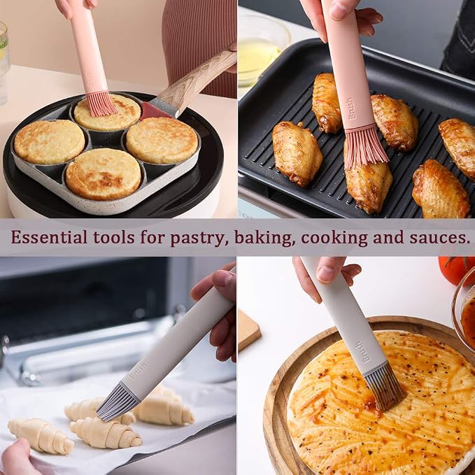 OYV Pastry Brush, Basting Brush BBQ Sauce Marinade Meat Silicone Oil Brush Heat Resistant Food Grade Cooking Brush for Baking, Cooking, Marinade, Sauce, Steaks (Gray+Pink)