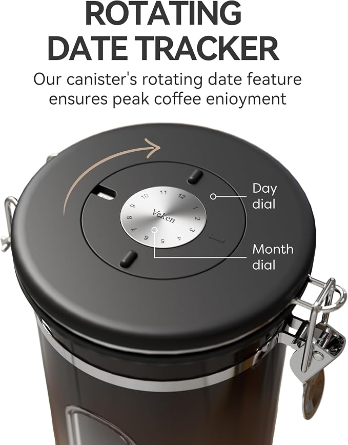 Veken Coffee Canister with Window, Airtight Stainless Steel Container, 22OZ | Kitchen Food Storage Pantry Organizers for Beans,Ground,Espresso,Rice,Tea,Sugar,Bar Accessories,Gifts,Lids,Jars, Scoop,Copper