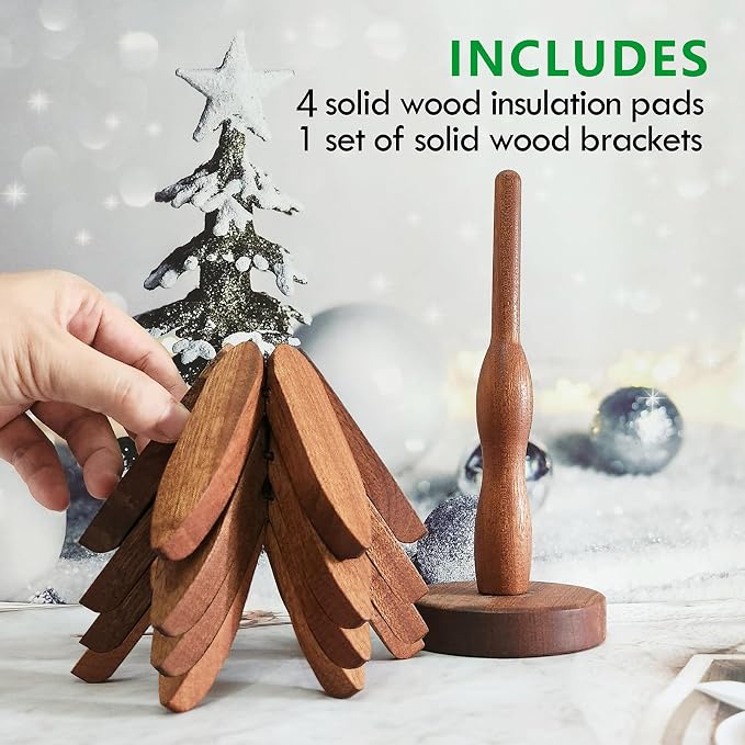 Wooden Tree Trivets for Hot Dishes 4 Trivets Tree Decorative Shape Hot Pads for Countertops Trivet Set with Card for Hot Pots Pans Bowls Coasters