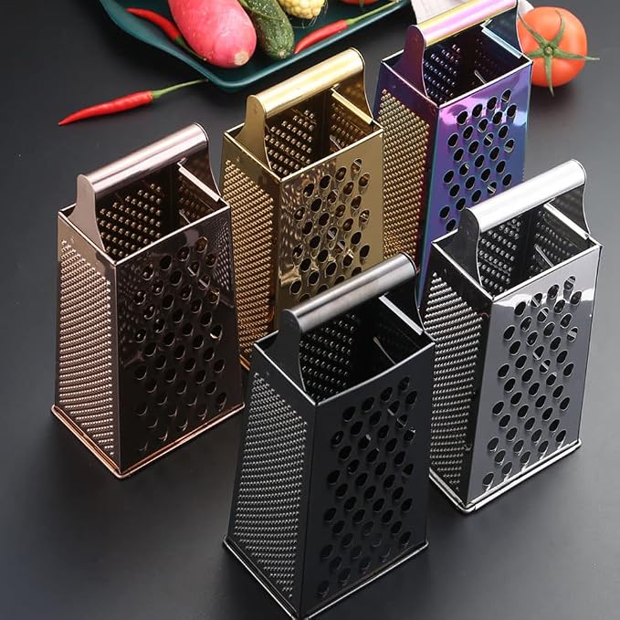 Box Grater for Kitchen, 4 Sided Box Cheese Grater, Stainless Steel Gold Box Grader for Cheese, Potato, Carrot Peeler and Slicer, Kitchen Gadgets Accessories Dishwasher Safe