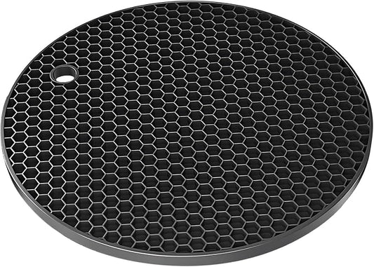 Silicone Non-Slip, Heat Resistant & Water-Trapping Trivet Mats for Hot Pots & Pans & Dishes & Cookware, Multipurpose Kitchen Table Coaster, 7.1 Inch, Black