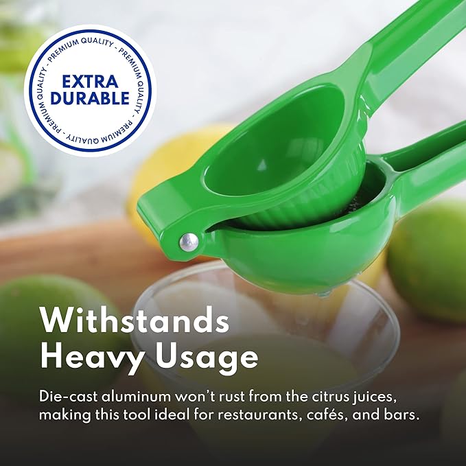 New Star Foodservice Lime Squeezer, Commercial Restaurant Grade Enameled Aluminum Citrus Press, Manual Hand Juicer for Limes, Lemons, and Small Citrus, Green