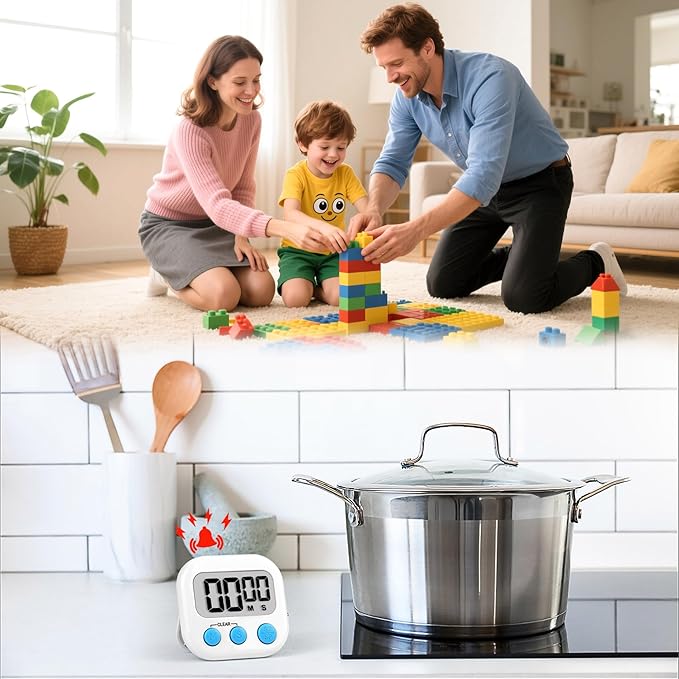 Timer for Kids Teachers Digital Kitchen Timers for Cooking Large Magnetic Classroom Timer 4Pack-Blue White