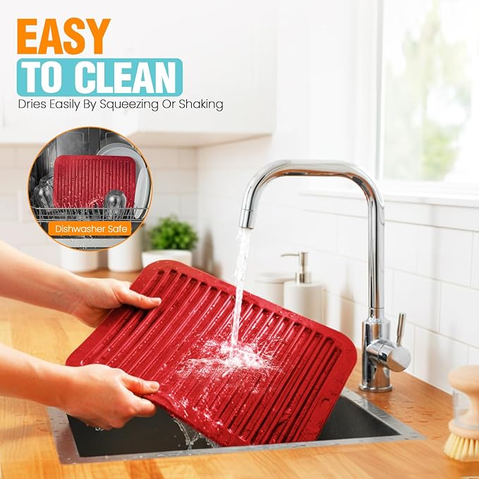 Silicone Trivets for Hot Pots and Pans - 2 Heat Resistant Pot Holders Silicone Trivet Mat Multipurpose Counter Pads (Red)