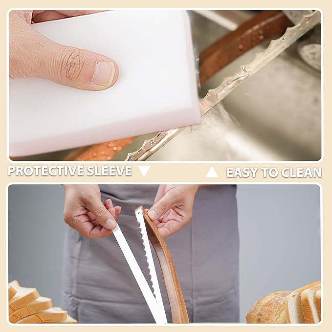 Luzarriba Bread Knife, Bow Bread Knife for Homemade Bread, Sourdough Bread Slicer for Homemade Bread, Sourdough Bread Cutter, Wooden Bread Knife with Cover - Premium Stainless Steel