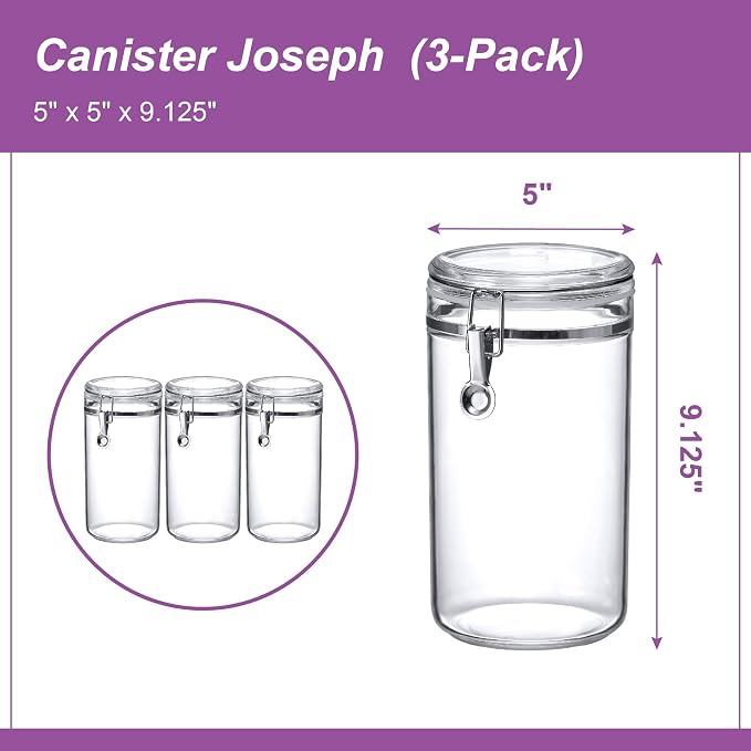 Cathy - 70-Ounce Plastic Canister (Set of 3), Plastic Airtight Food Container, Stackable for Pantry Storage, BPA-Free and Shatter-Proof, Perfect for Home and Commercial Use