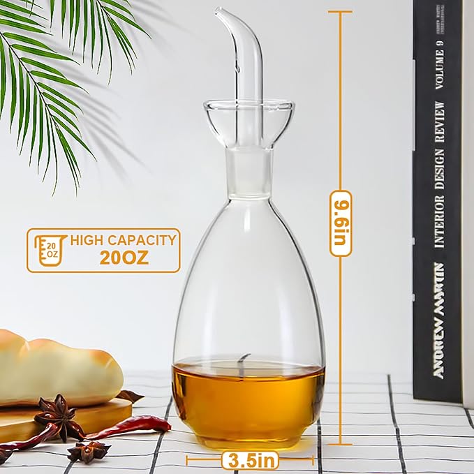 Affogato Glass Oil Bottle with Spout, Olive Oil Dispenser Vinegar Drizzler Pourer Stopper Pot, Soy Sauce Vinegar Cruet Non Drip Heat-Resistant for Cooking Kitchen Restaurant BBQ (20 oz)