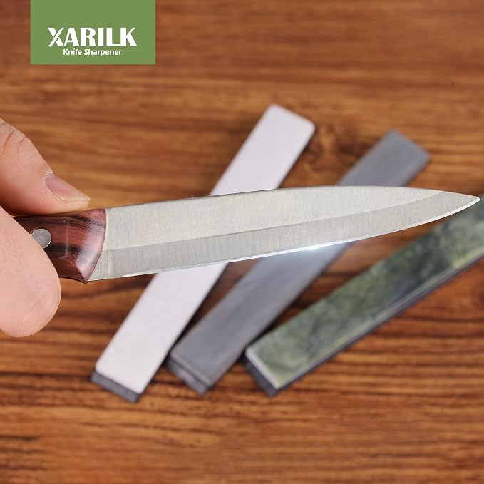 Premium Knife Sharpening Stones Set – 5000 Grit Black Stone, 8000 Grit White Natural Stone, 10000 Grit Green Natural Stone – Compatible with XARILK Sharpening Systems