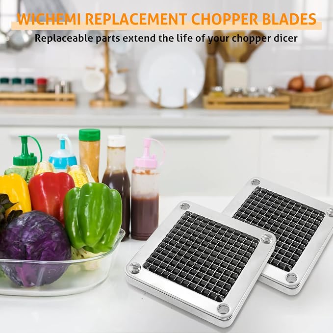 WICHEMI Replacement Chopper Blade 1/4" Blade Commercial Vegetable Chopper Stainless Steel Onion Chopper Dicer Blades and Pusher Block for Tomato Dicer French Fry Cutter (2 Pack)