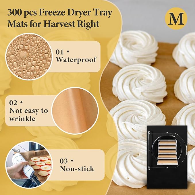 300 PCS Freeze Dryer Tray Mats for Harvest Right Dryer - Freeze Dryer Parchment Paper Set for Medium Trays - Non-Stick Baking Mats One-Off Parchment Paper Harvest Right Accessories (17" x 6.8")