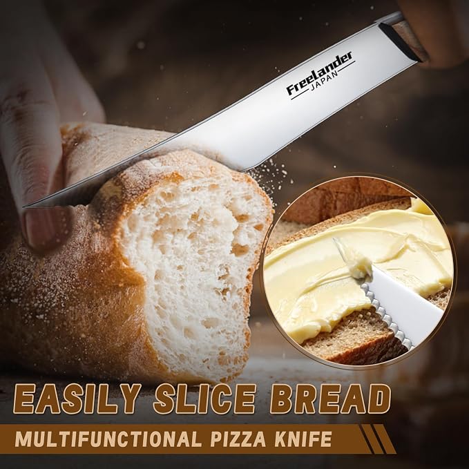Freelander 4-Piece Pizza Knife Cutter Set, Sharp Serrated Stainless Steel Blades, Full Tang Forged Design, Ergonomic Non-Slip Handle,Durable, Rust-Resistant & Dishwasher Safe,Christmas