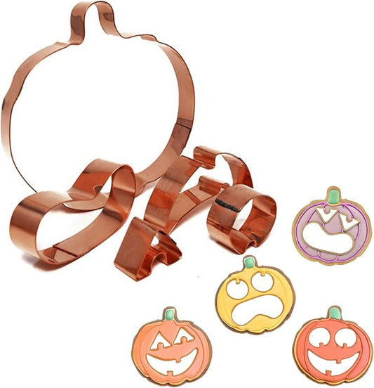 Halloween Jack-o’-Lantern Cookie Cutter Set, 5-Piece 5.5" Copper Pumpkin Shape, USA-Made