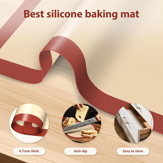 Silicone Baking Mat Set of 6, Baking Mats Silicone for Baking Sheets, Non-Stick & Reusable Silicone Mats for Baking Pastries, Macarons, Cookies, Pizza