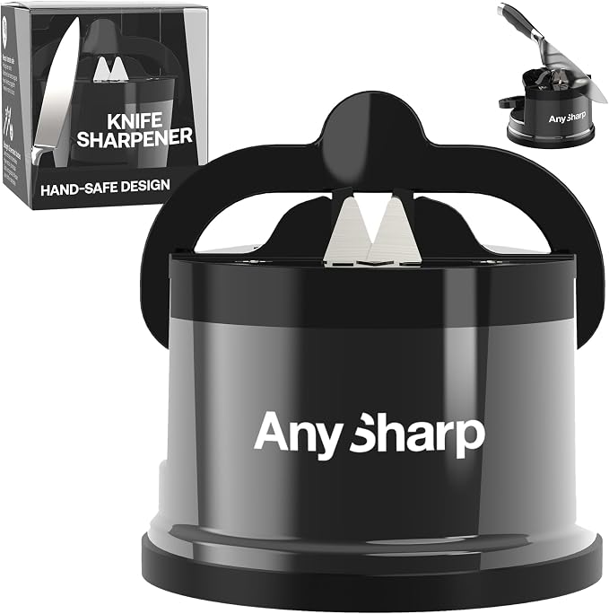 AnySharp – CHEF – Hands Free Knife Sharpener - Easy to Use Sharpening Tool with PowerGrip Suction Base and 20-Degree Pre-set Angle - For All Knives: Chef’s, Serrated, and Hardened Steel - Wolf