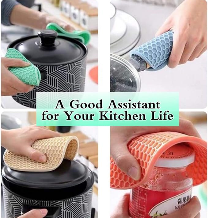 5 Pcs Round Silicone Trivets Pot Holder Mats,Extra Thick Heat Resistant Kitchen Countertop Mats,Honeycomb Rubber Hot Pads Trivets for Hot Dishes,Flexible Jar Opener Multi-Purpose Coasters Teal