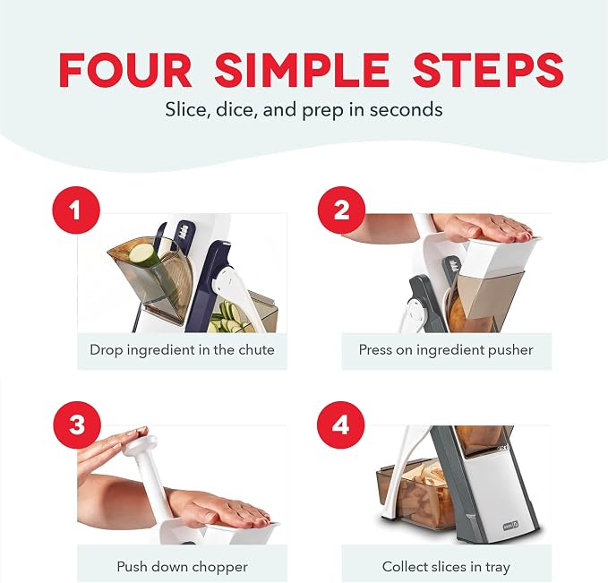 Dash Safe Slice® Mandoline - Compact, Foldable Food Slicer - Slice, Dice, Julienne & More - Perfect for Quick Food Prep - Recipe Guide Included - Aqua