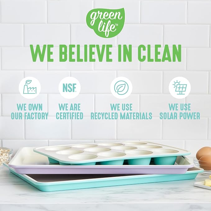 GreenLife 12 Cup Ceramic Nonstick Muffin Pan, Turquoise | 11.4" x 1.9" x 15.9", PFAS-Free Nonstick, Cupcake Tin, Easy Release, Even Heating, Wipe Clean, Heavy Duty, Warp Resistant