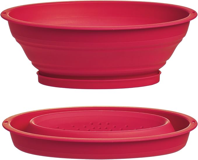 Progressive International 3.5 Cup Collapsible Mini Fruit Vegetable Colander Strainer Water Drainer (Red, 1- Pack)