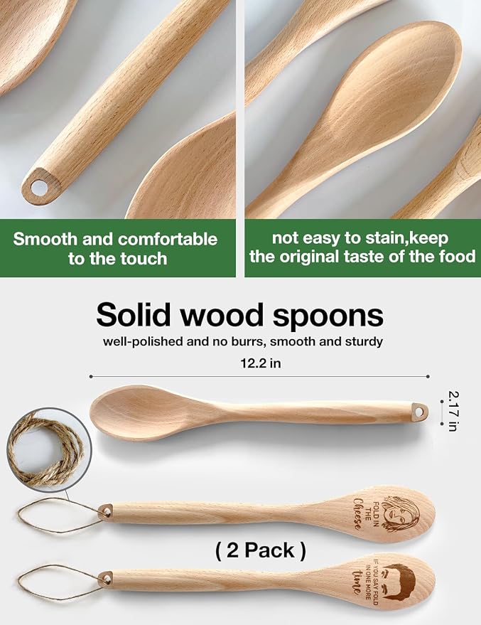 2PCS Funny Wooden Spoons for Cooking, Novelty Friends TV Show Decor for Women, Kitchen Cooking Spoons Decor Accessories Housewarming Gifts for Chef Woman Fans